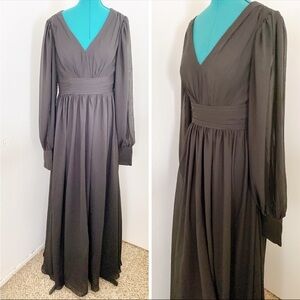 Gothic Victorian Oversized Formal Black Maxi Dress with Long Sleeves M/L